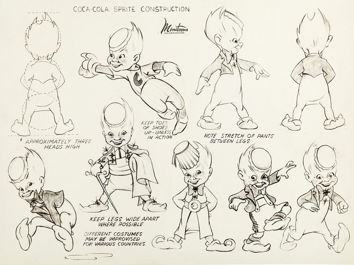Model sheet for Coca-Cola project by Magro's studio Minitoons, ca. 1946.