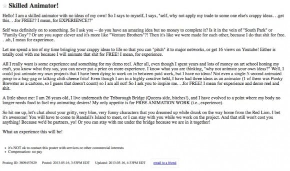The Only Animation Ad You Need to Read on Craigslist This Week