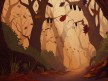 Concept painting establishing the design, look and feel of the scary forest location.