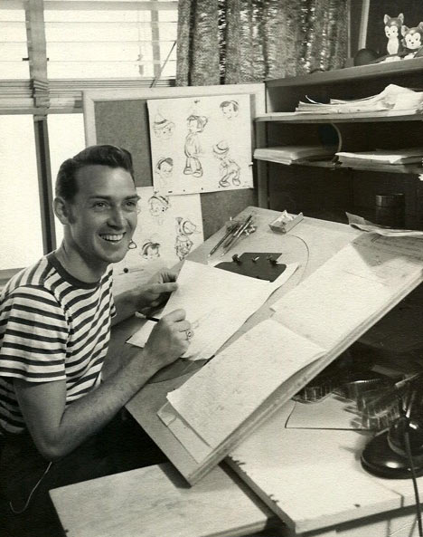 Don Lusk animating on "Pinocchio," ca. 1940.