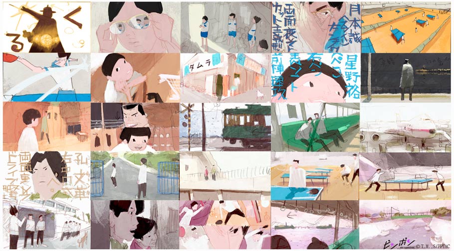 Color scripts are not commonly used in Japanese animation, but Aymeric Kevin created a color script for the short "Kick-Heart" which director Masaaki Yuasa found useful. This led Kevin to create a color script for every episode of "Ping Pong."