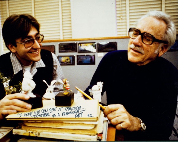 Art Stevens (right) with Ruben Procopio during the production of "The Black Cauldron." (Photo via Ruben Procopio's blog.)