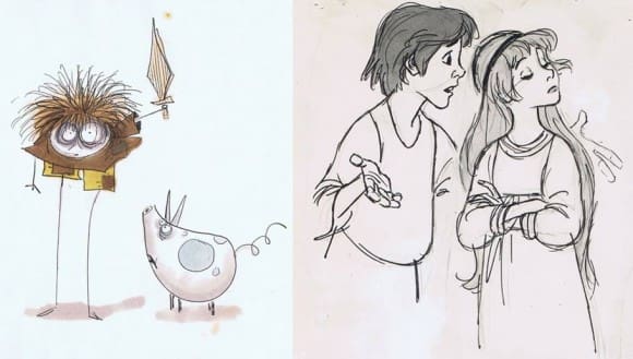 Different takes on the main character Taran by Tim Burton (left) and Milt Kahl. (Photo via Andreas Deja.)