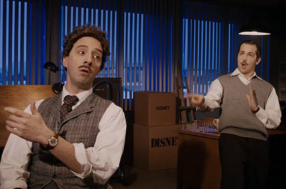 Tony Hale as Ub Iwerks (l.) and Michael Angarano as Walt Disney in "Drunk History."