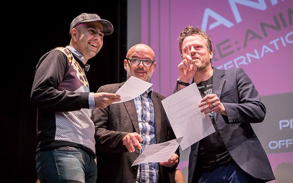 Anim'est feature/short film jury members Amid Amidi, Christian Pfohl and Robert Morgan. (Photo by Ionut Dobre.)