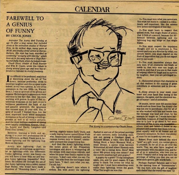 Click to read the entire piece written by Chuck Jones for the Sunday, August 31, 1980 edition of the Los Angeles Tribune.