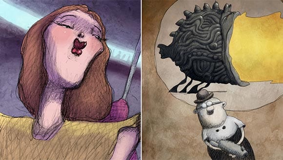 Bill Plympton's feature "Cheatin'" (left) and short "Footprints" are both in contention for Academy Award nominations this year.
