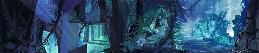 "The Jungle Book" (1967) concept painting. Click to enlarge. (via Andreas Deja.)