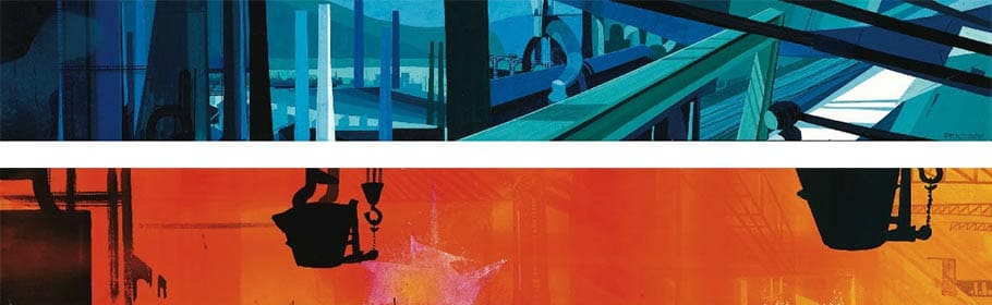 Concept paintings for a Disney industrial film "Steel and America" (1965). Click to enlarge.