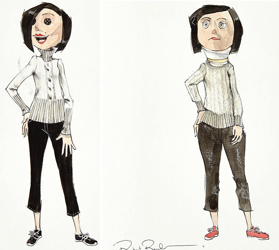 A pair of concept/character development paintings of Coraline's Mother and the Other Mother. Done in watercolor and graphite. Artist: Robert Best.