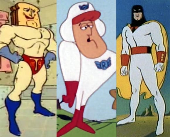 (Left to right) Three of Gary Owens's most famous voices: Powdered Toastman, Roger Ramjet, Space Ghost.