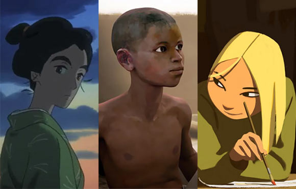 Three features that will screen in competition at Annecy this year (l. to r.): "Miss Hokusai," "Aadam," and "Long Way North."