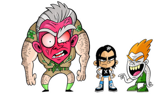 Preliminary art for 'Camp WWE', with (presumably) Mr. McMahon (left).