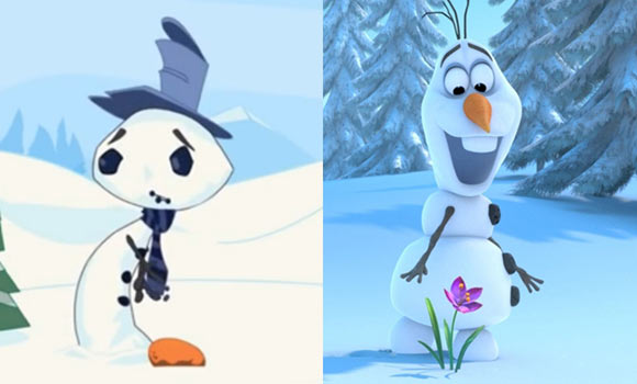 The co-director of "The Snowman" (left) claims that the teaser trailer for "Frozen" (right) stole its concept.