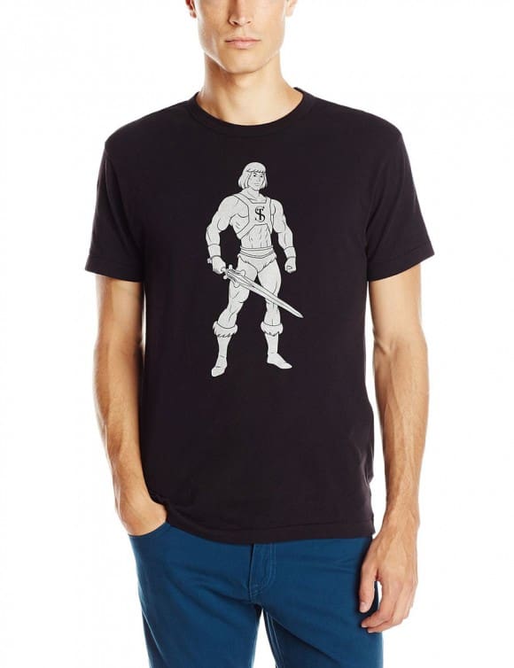 How does a regular T-shirt become a $75 T-shirt? When designer Todd Snyder slaps his initials over a stock image of He-Man! (Click to enlarge.)