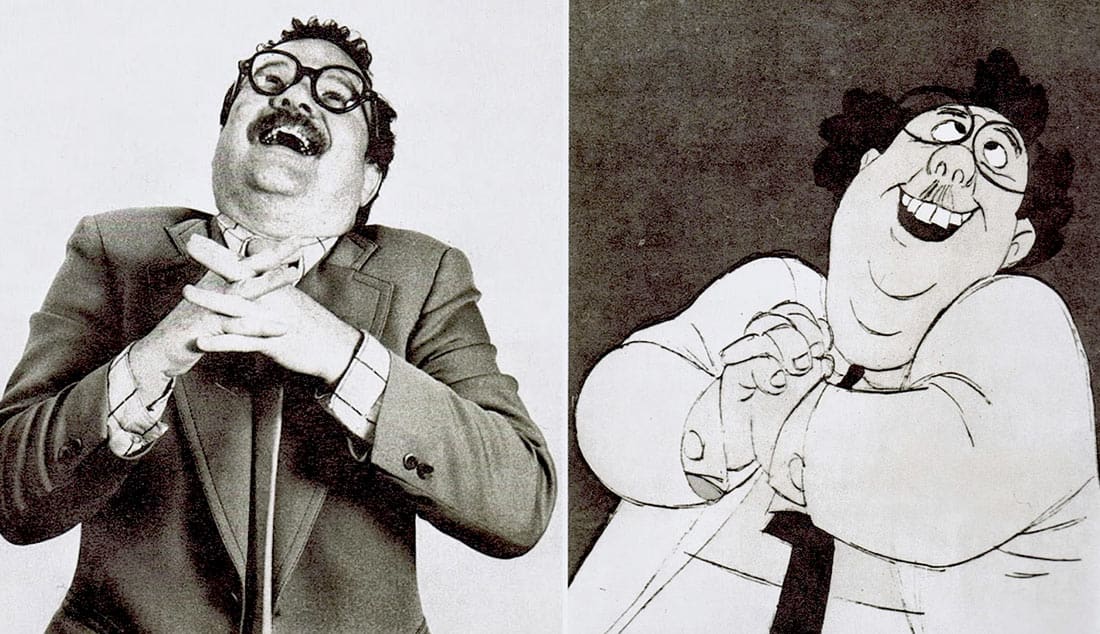 Animation historian John Culhane serving as model reference for Mr. Snoops in Disney's "The Rescuers" (1977). Click to enlarge.