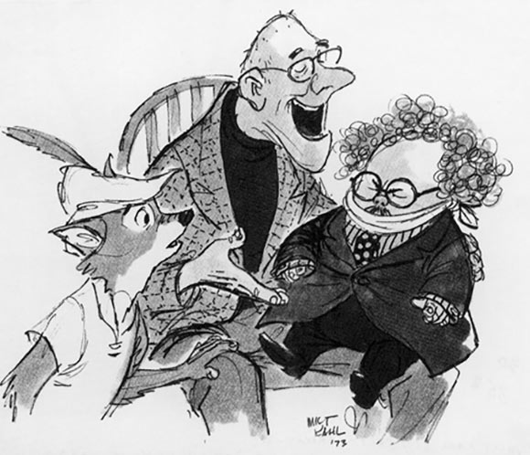 Milt Kahl's drawing of John Culhane that inspired the Mr. Snoops character.