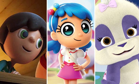 Newly announced Netflix series (l. to r.): "Kazoops!," "True & the Rainbow Kingdom," and "Word Party."
