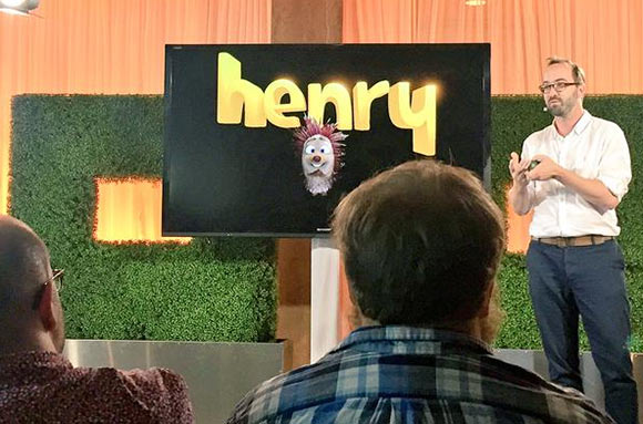 Saschka Unseld speaking about "Henry" at the Oculus Story Studio press event yesterday. (Photo: Cameron Walker)