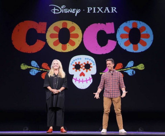 Producer Darla Anderson and director Lee Unkrich announce "Coco" at the D23 Expo in Anaheim, California. (Click to enlarge.)
