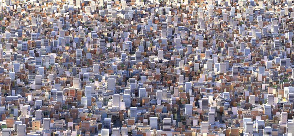An "infinite city" test Disney's tech team made with the Hyperion renderer in 2013. (Click to enlarge.)