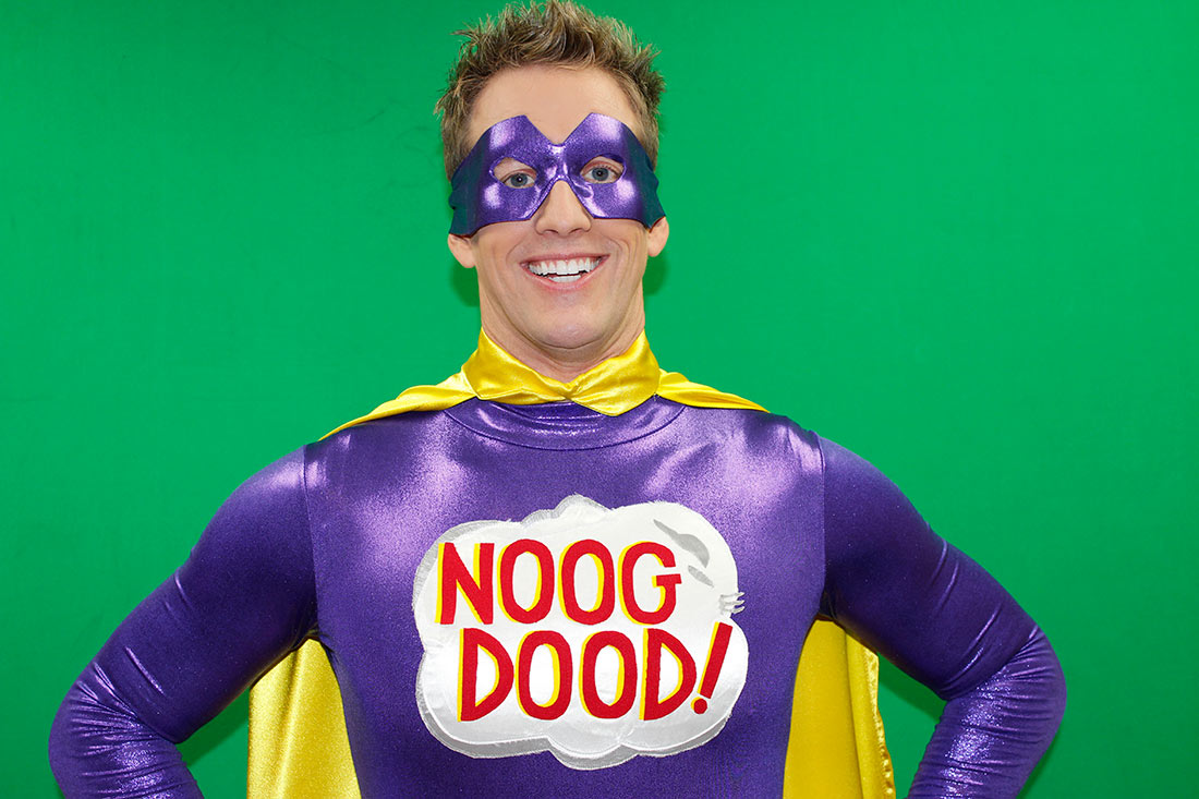 Noog Dood! is the superhero correspondent for Noog News. (Click to enlarge.)
