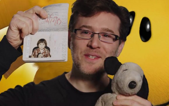 Blue Sky rigger Ian Etra shows off his childhood passport photo with Snoopy.