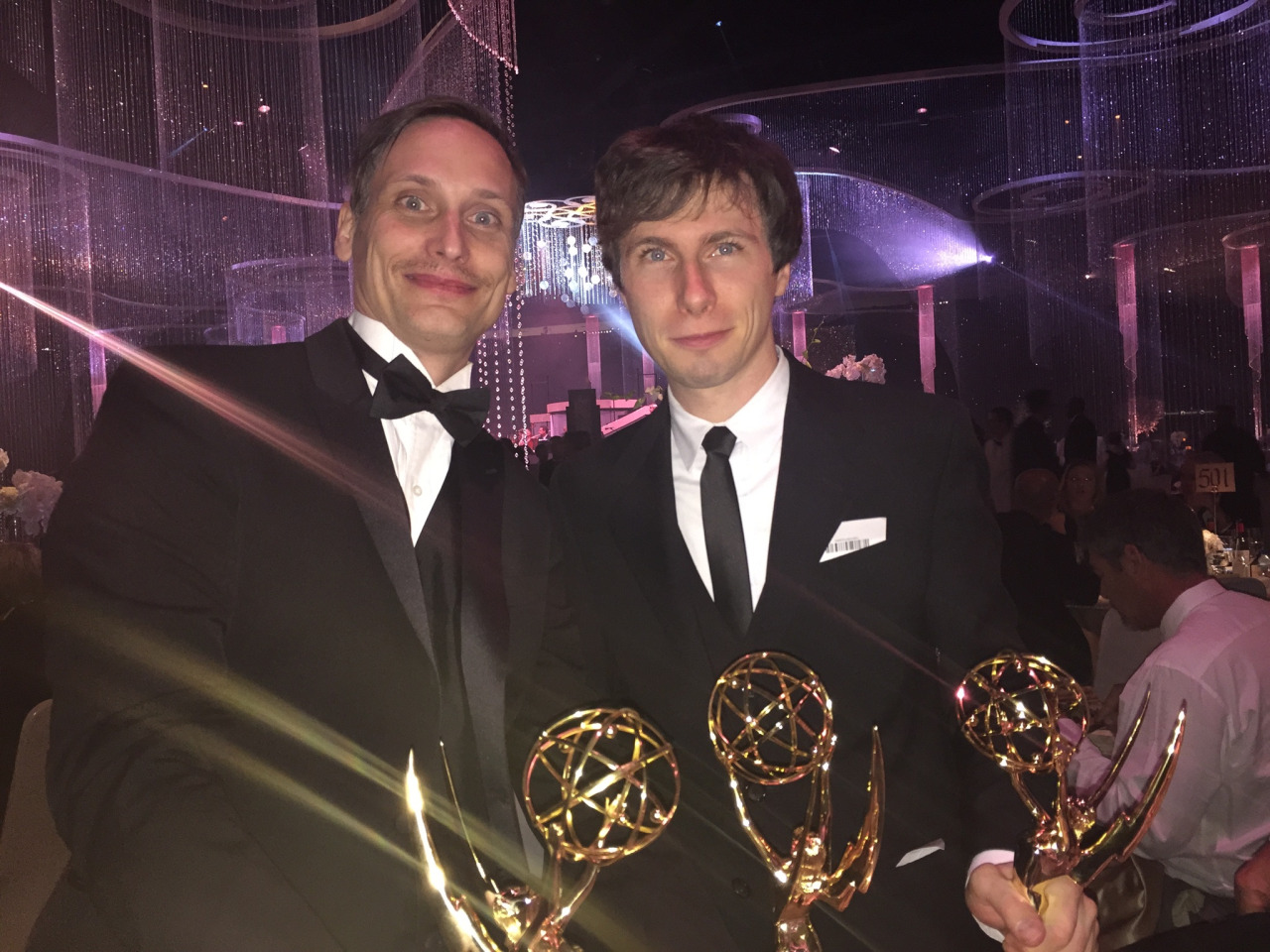 Nick Cross (left) and Patrick McHale with their Emmys for "Over the Garden Wall."