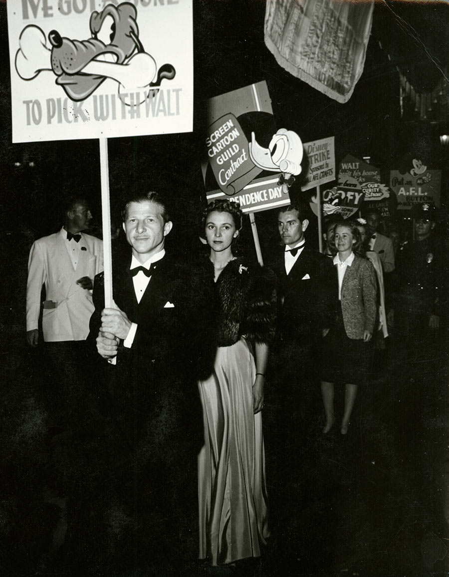 Animator Art Babbitt, one of the strike leaders, leads a picket at the premiere of "The Reluctant Dragon."