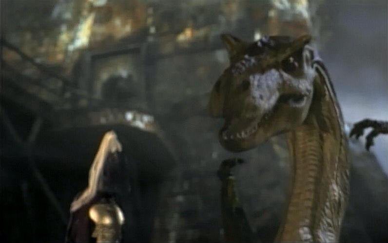 A  still from ILM’s "Dragonheart" test which utilized a model of the T-Rex from "Jurassic Park" to demonstrate how lip sync would work.