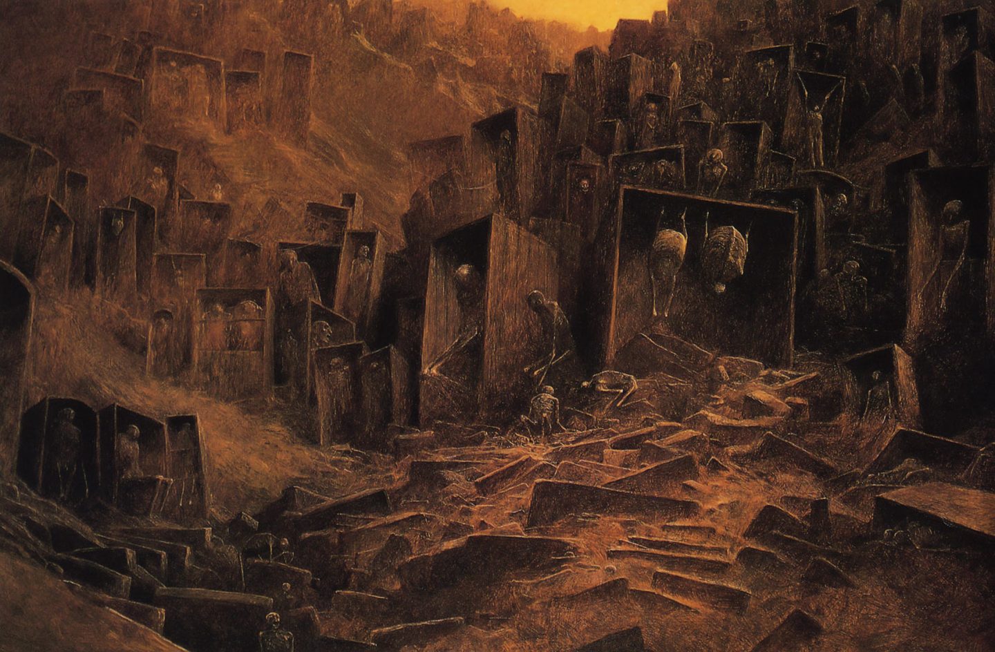 Paintings by Polish artist Zdzisław Beksiński, like the one above, were major influences on the production of the Dawn of War III trailer.