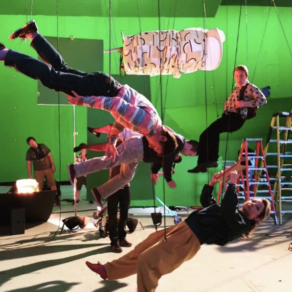 Director Bryan Singer posted this behind the scenes image on his Instagram page of greenscreen wire shoot for the Quicksilver sequence.