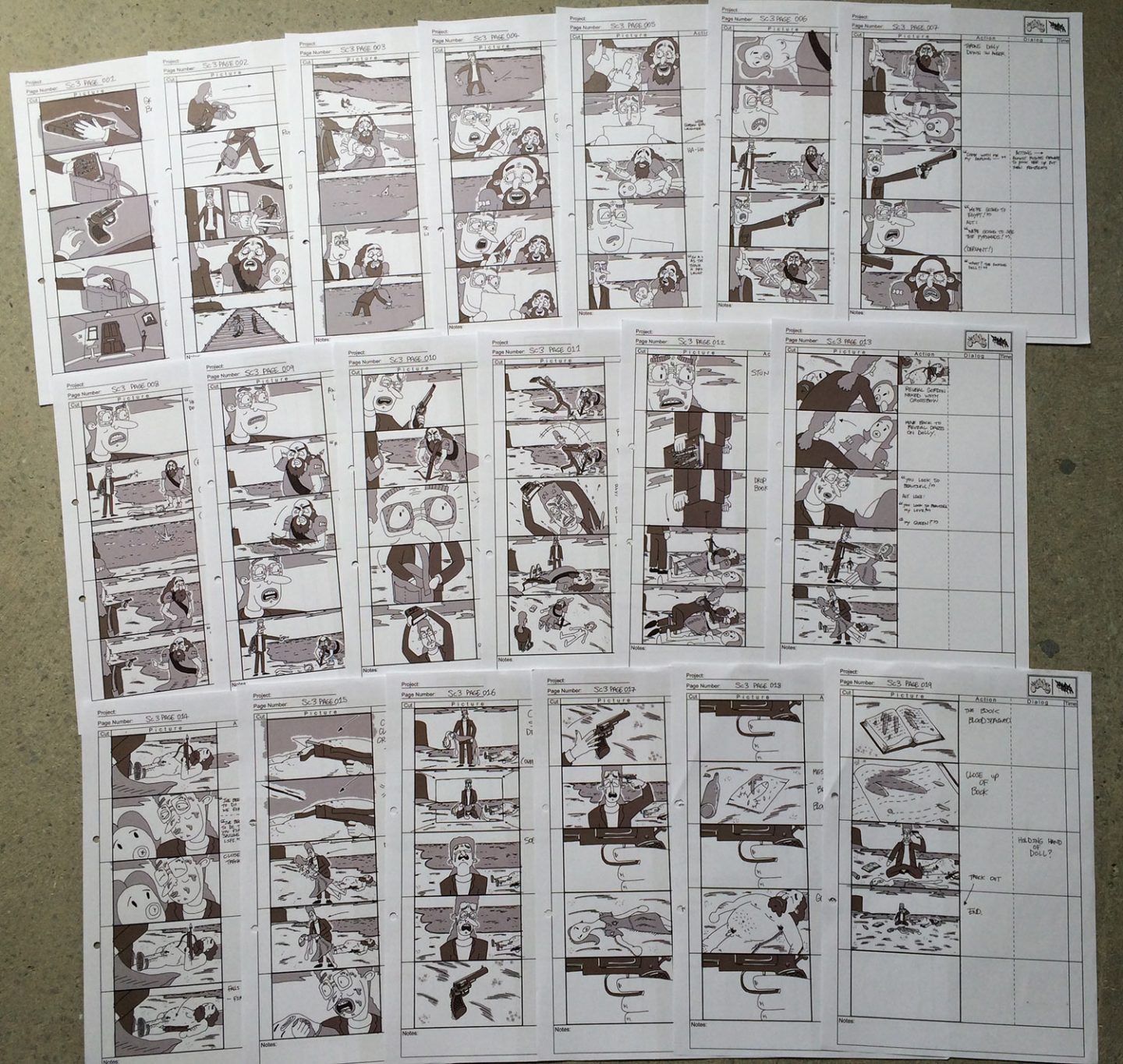 More refined storyboards for "After the End" were drawn digitally in Photoshop.