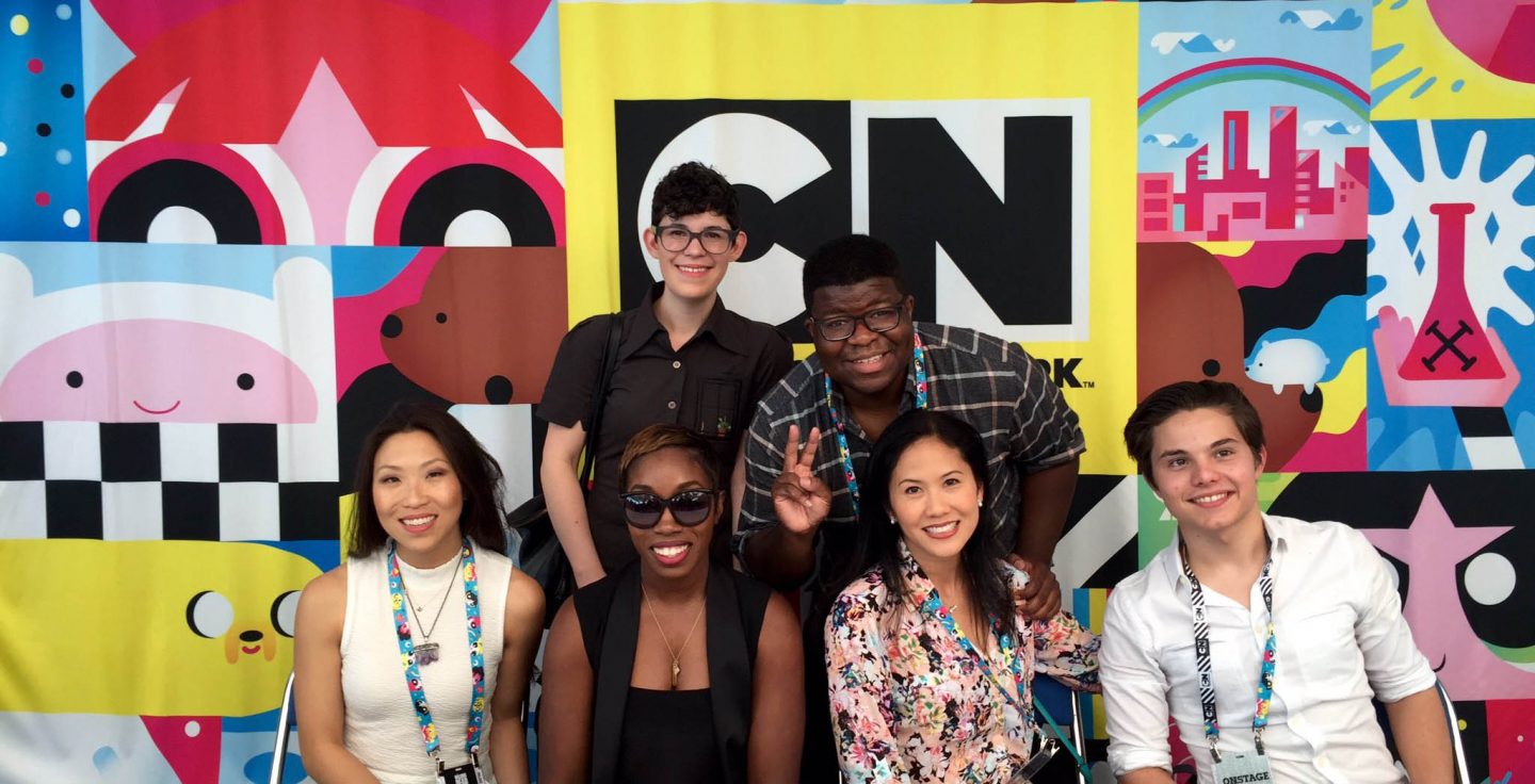 Rebecca Sugar (top left) at Comic-Con yesterday with other Cartoon Network employees.