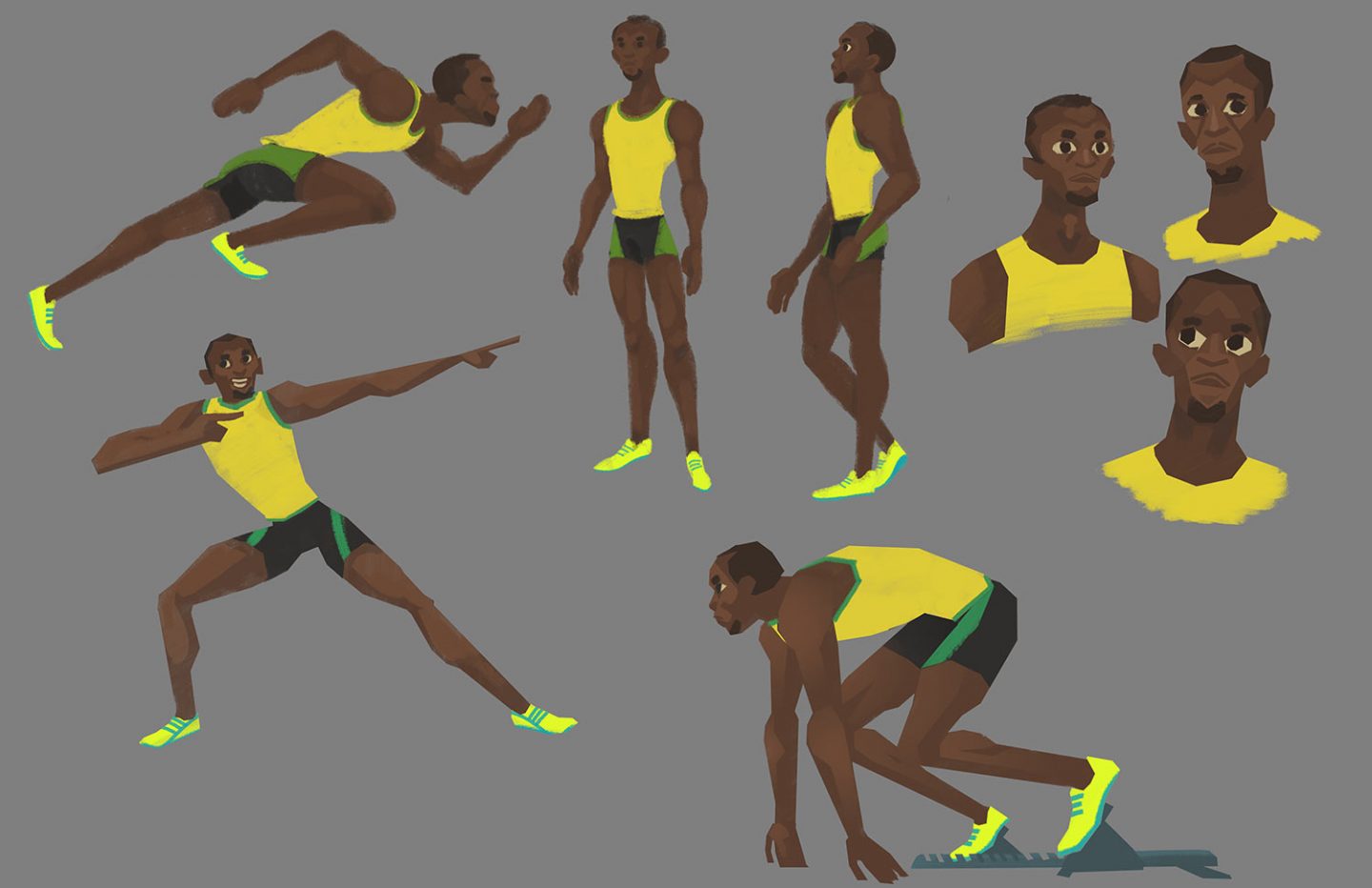 Usain Bolt character exploration by Kendra Phillips.