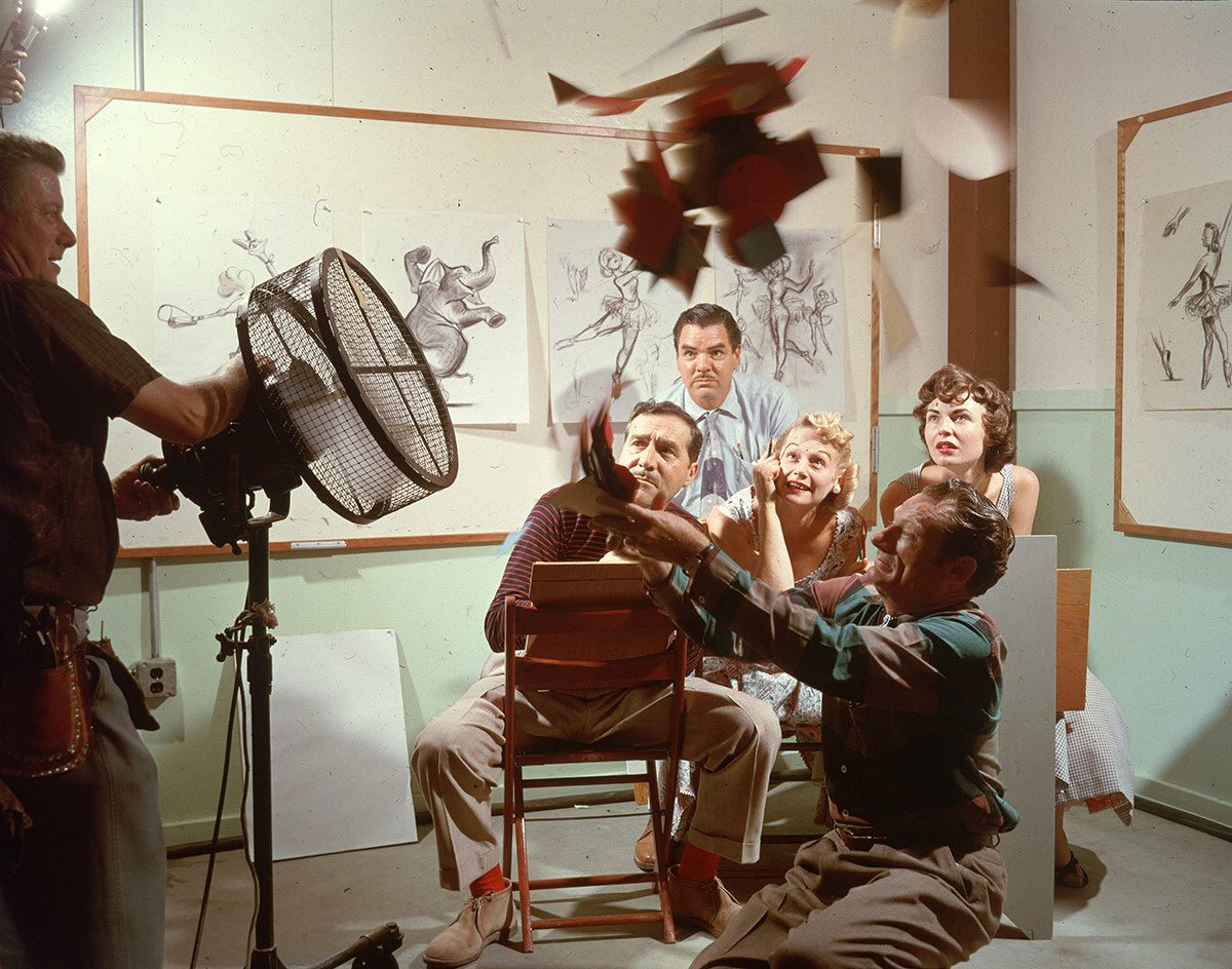 Disney artists studying effects. Josh Meador kneeling in foreground, animator Jack Boyd in back.