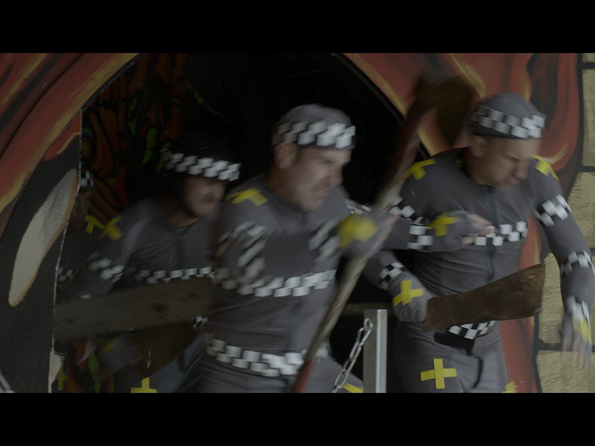 Stunt performers wore gray tracking markered suits as stand-ins for the skeletons.