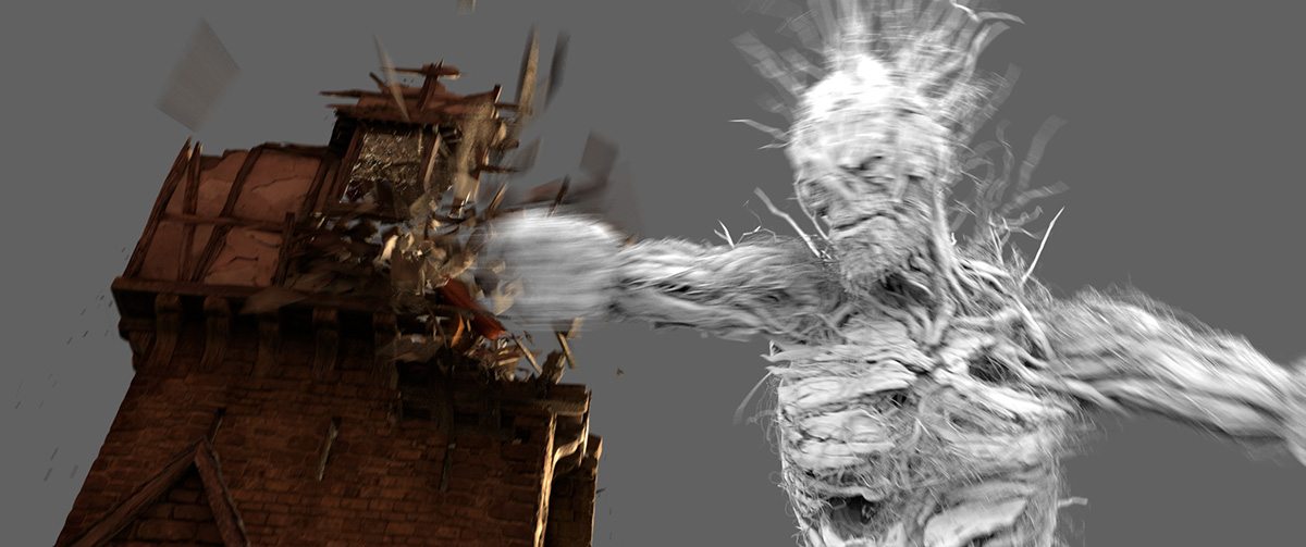 The monster destroys the house - model and effects frame.