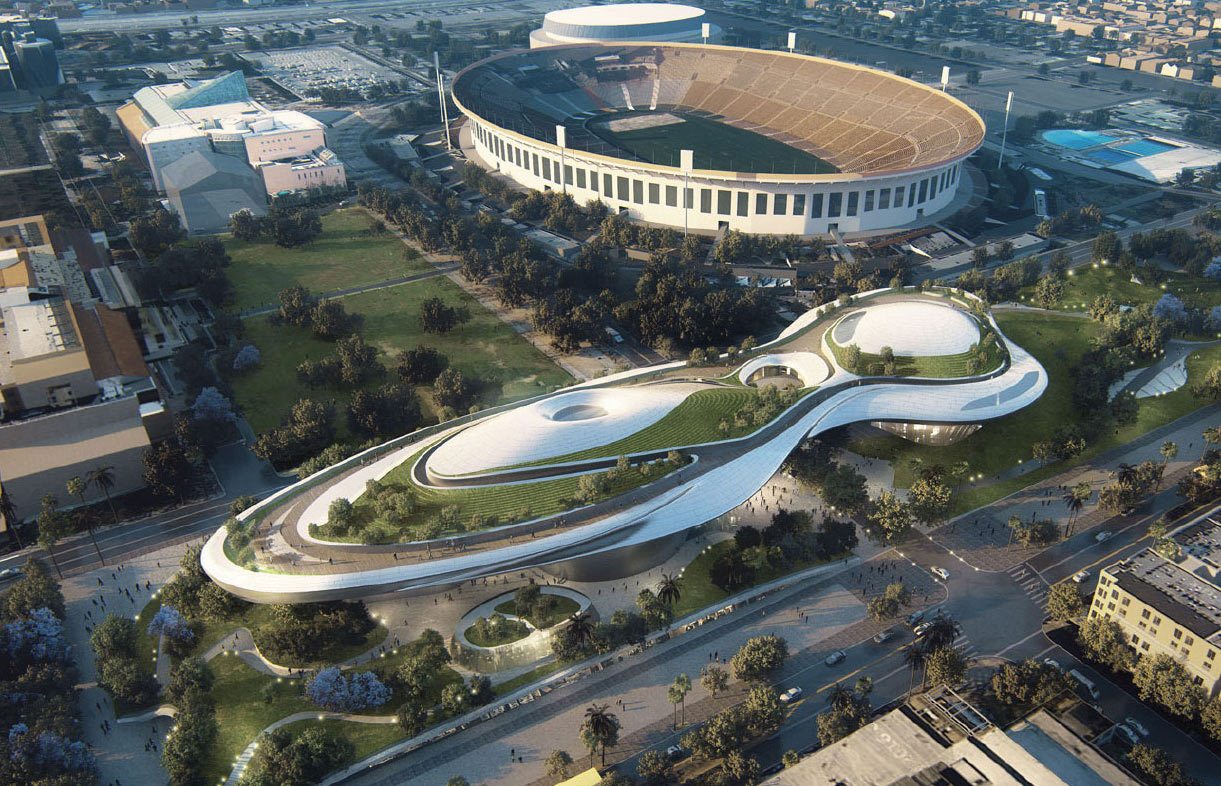 Proposed design for the Lucas museum in Los Angeles' Exposition Park.