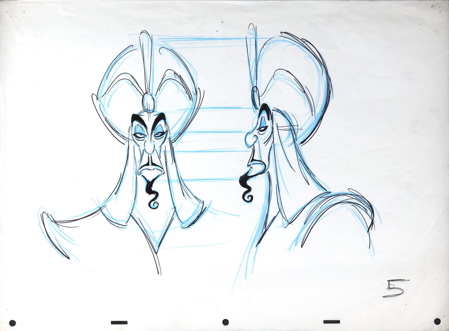 Model drawings of Jafar from Disney's "Aladdin" (1992).