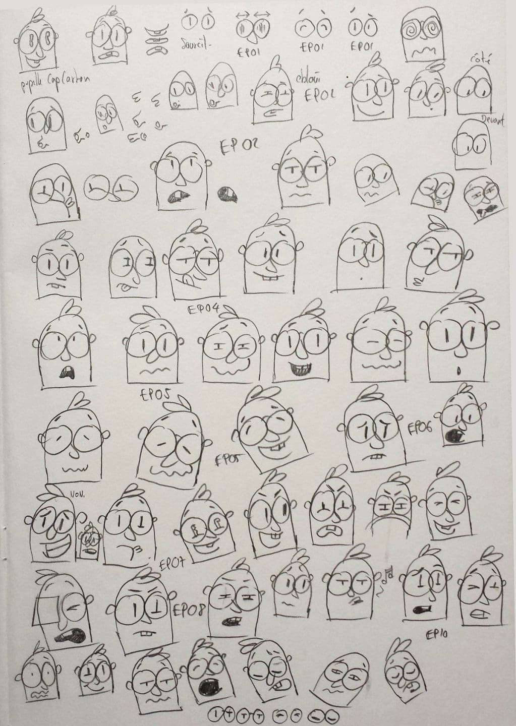 Expression sheet for the character Mr. Carton.