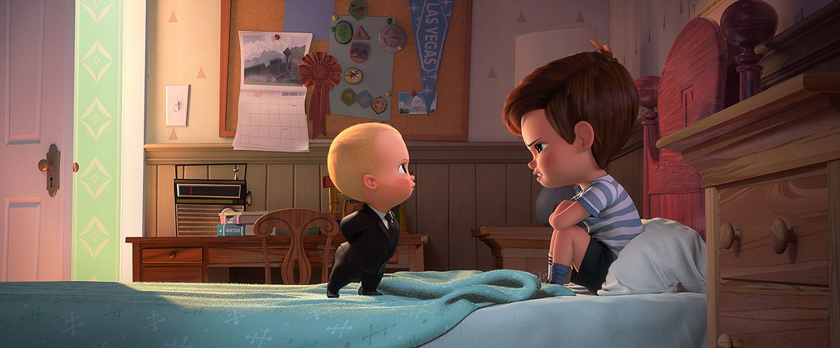 Boss Baby (voiced by Alec Baldwin) and Tim (voiced by Miles Bakshi).