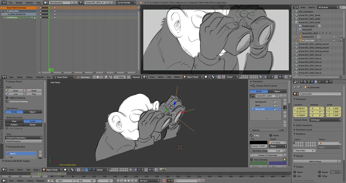 Blender's Grease Pencil interface.