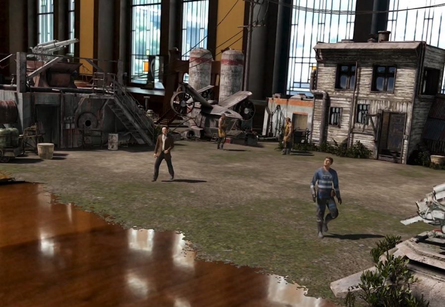 A close-up view from the Wingnut AR test shows digital characters and the town environment 'locking' onto the table top.