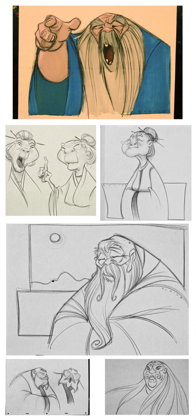 Early character design sketches by Aaron Blaise of the ancestral ghosts in "Mulan."