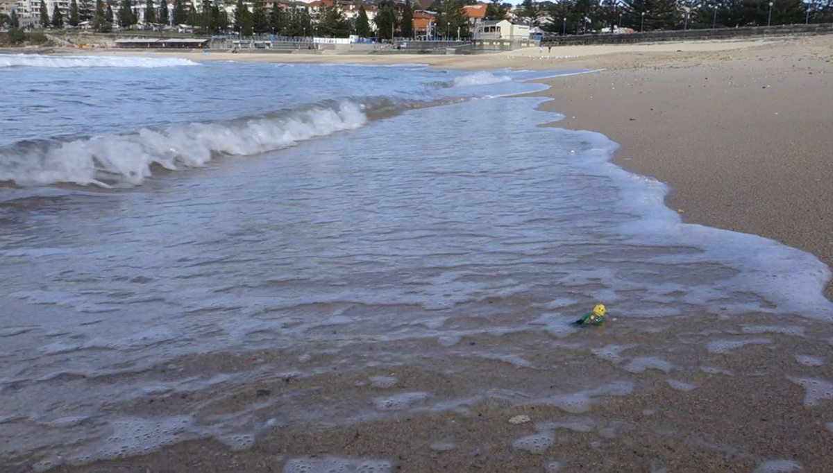 Animal Logic's FX team made a trip to Sydney's famous Bondi Beach and put Lego minifigs amongst the waves to test water and foam interaction.