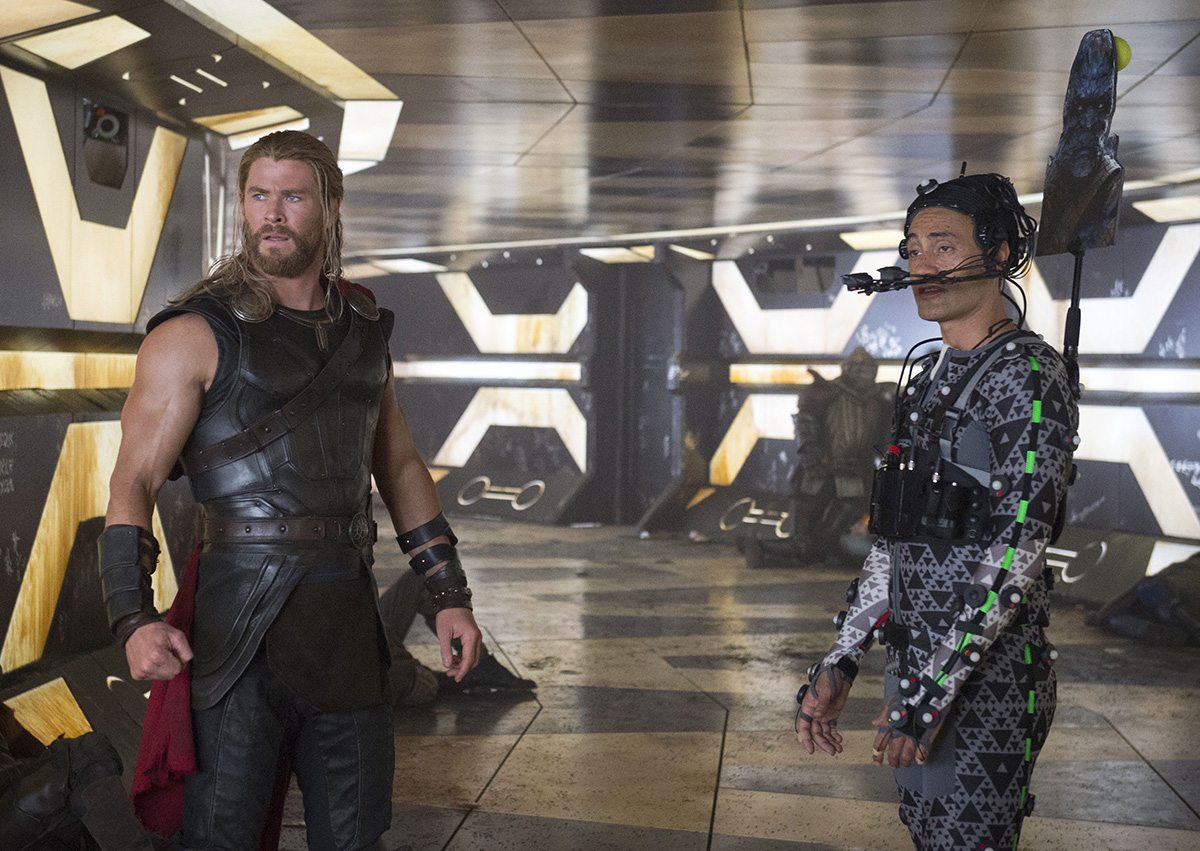 Chris Hemsworth (Thor), and director Taika Waititi as Korg. Image credit: Jasin Boland.