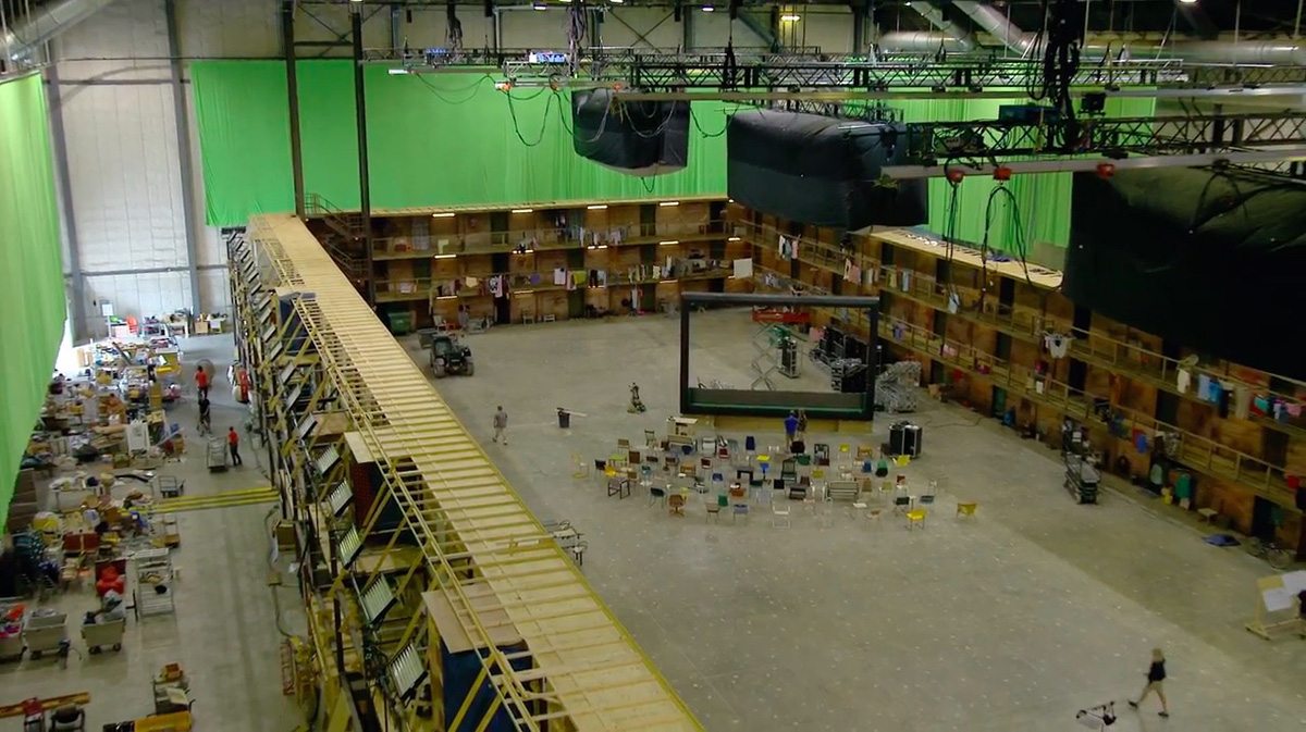 This image from b-roll footage shows the workers' city set.