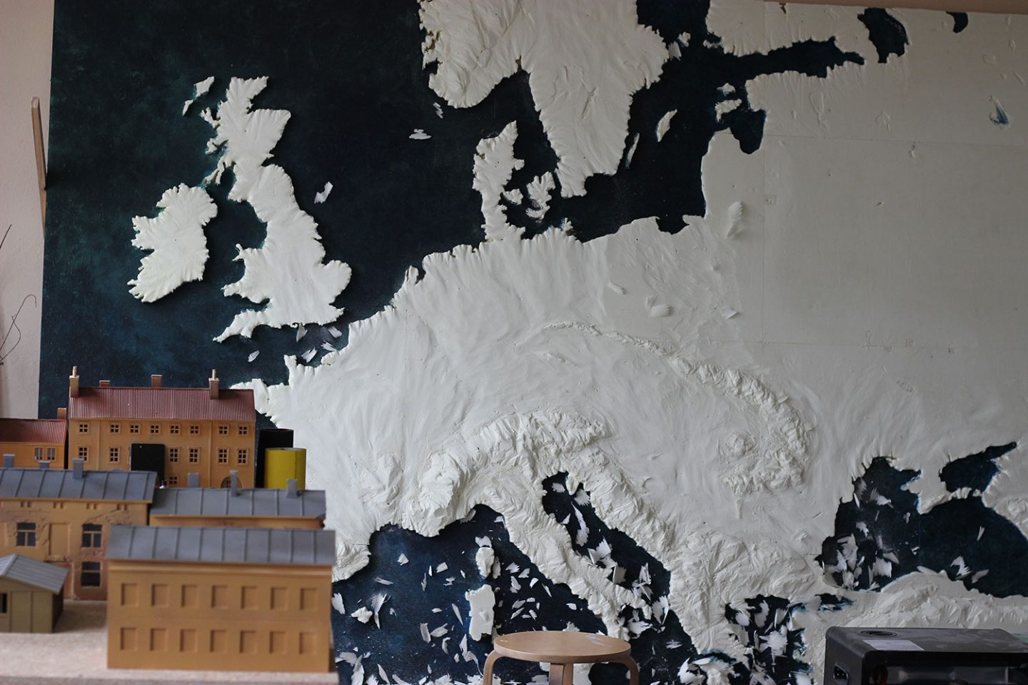 A work-in-progress shot of a three-dimensional map of Europe that will be used in the series.