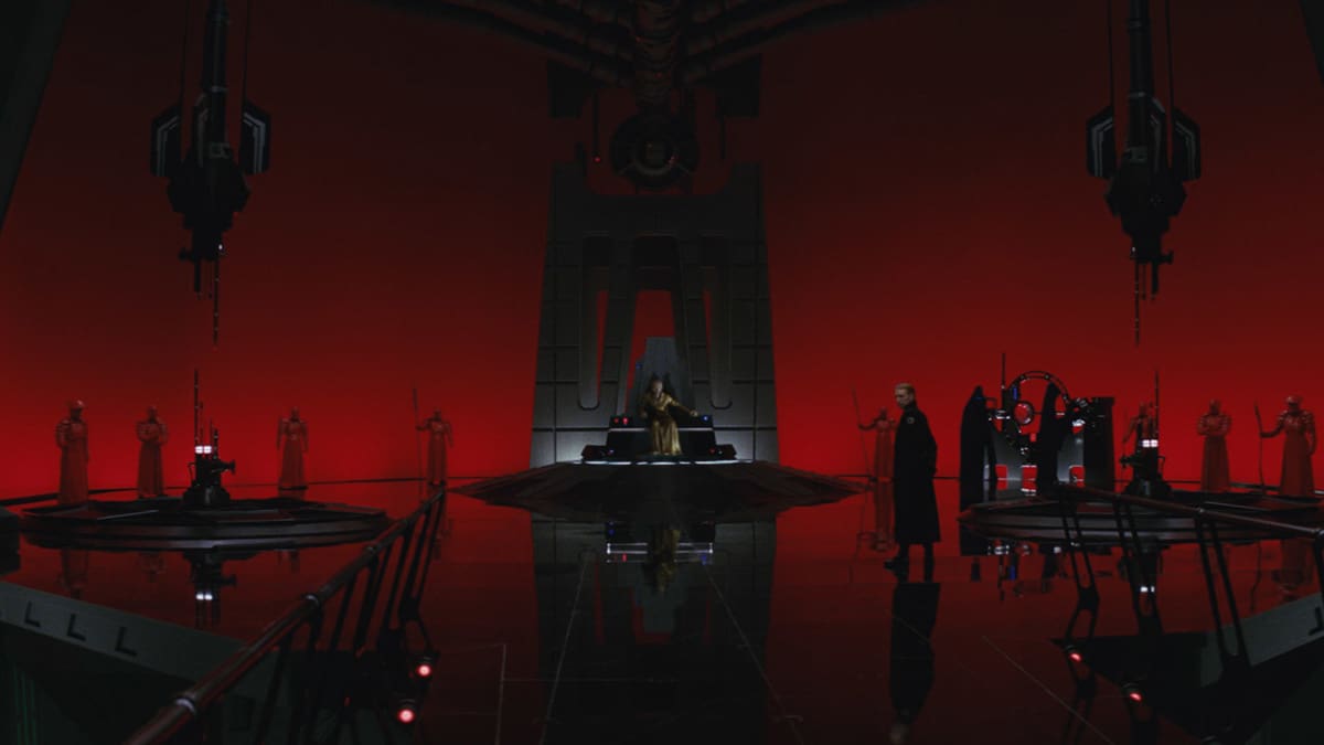 Snoke's throne room, in which he greets Rey and Kylo Ren. Image: starwars.com.